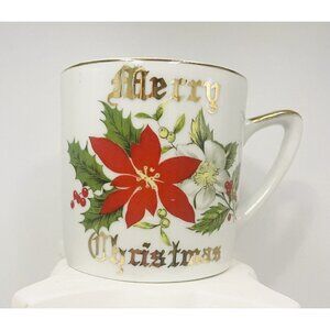 Vintage Norcrest Poinsettia Merry Christmas Mug X-506 Japan Gold Trim MCM Cup